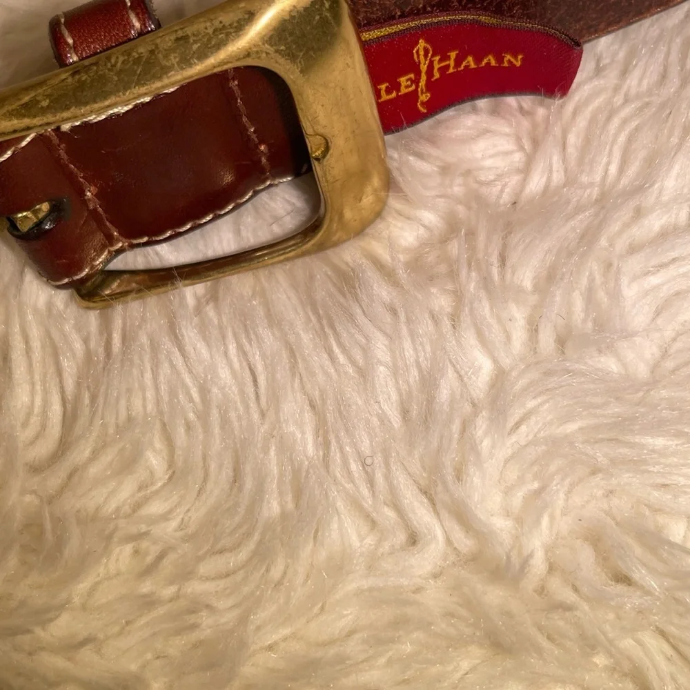 Cole Haan men’s Brown Leather Belt with Gold Buckle size 38